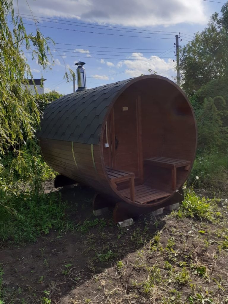 Баня-бочка 2.7м. "Эконом плюс" одно отделение с террасой — фото 3
